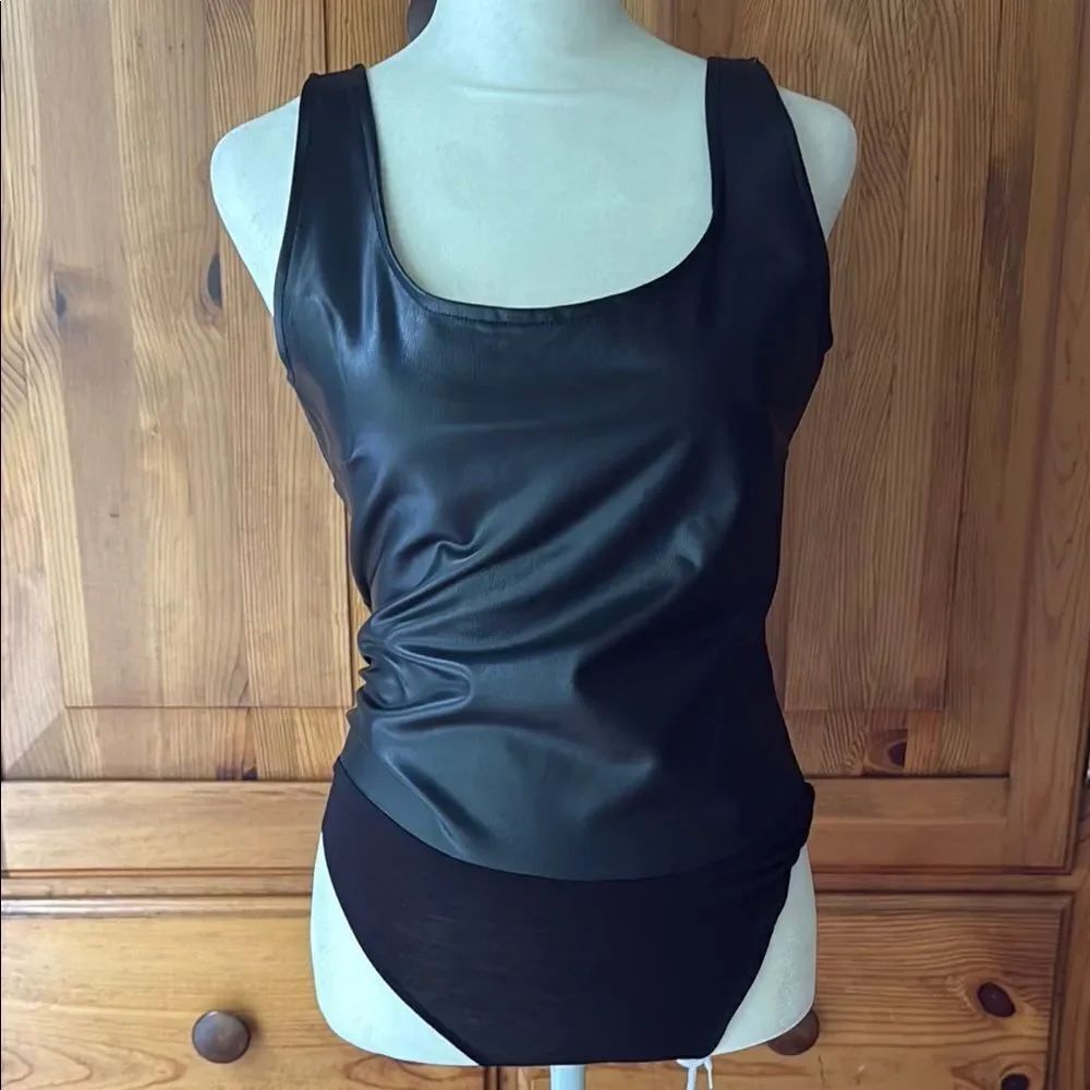 Forever 21 Black Faux Leather Tank Top body suit. Size Medium.